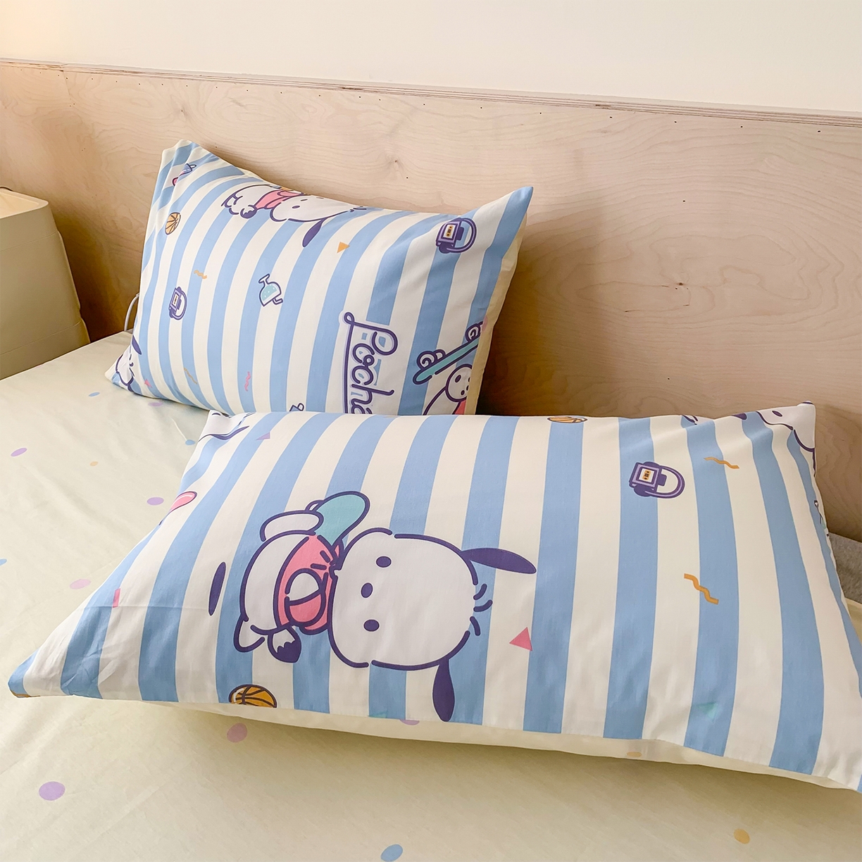 91家纺网 家纺一手货源 找家纺 玉元坊 2026新款正版授权三丽鸥系列全棉纯棉床单四件套学生三件套-大耳狗帕恰狗布丁狗系列 条纹帕恰狗【简约款】