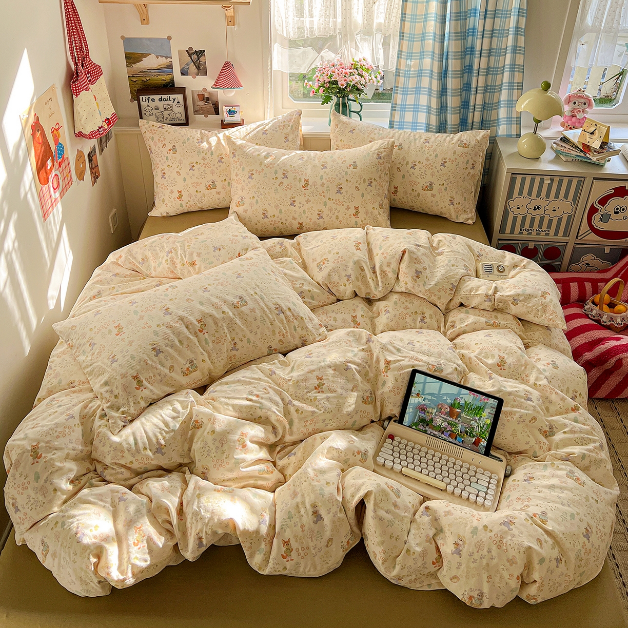 91家纺网 家纺一手货源 找家纺 焱博家纺 2026新款A类全棉双层纱系列四件套 闪电的朋友