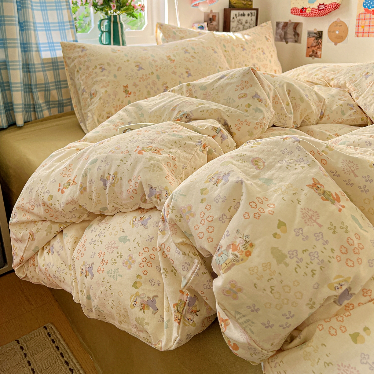 91家纺网 家纺一手货源 找家纺 焱博家纺 2026新款A类全棉双层纱系列四件套 闪电的朋友