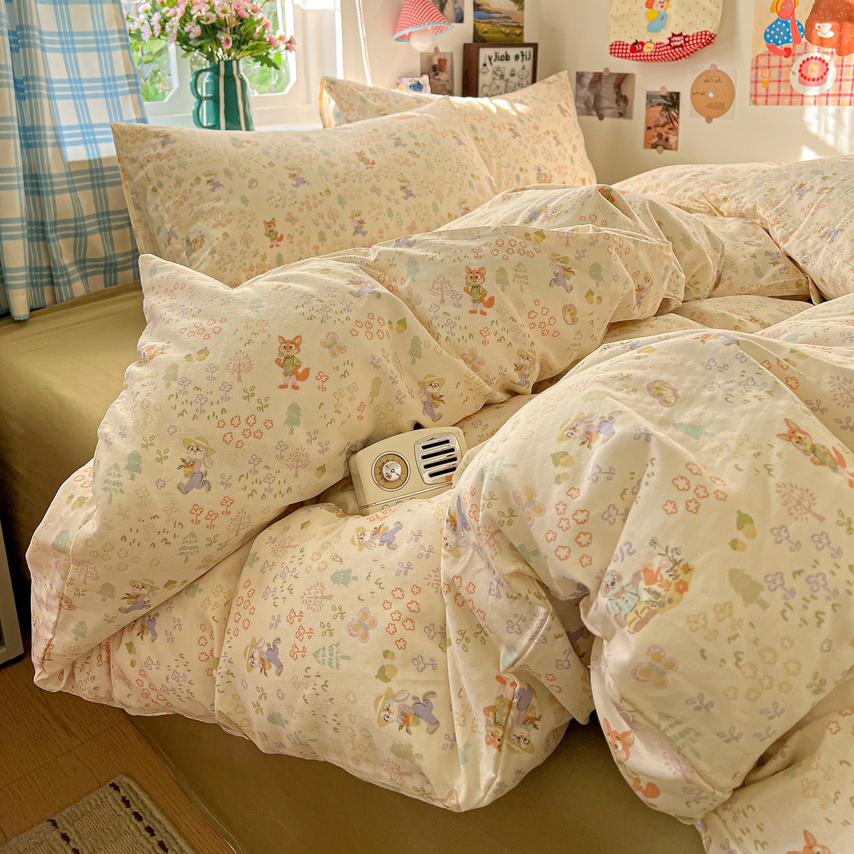 91家纺网 家纺一手货源 找家纺 焱博家纺 2026新款A类全棉双层纱系列四件套 闪电的朋友