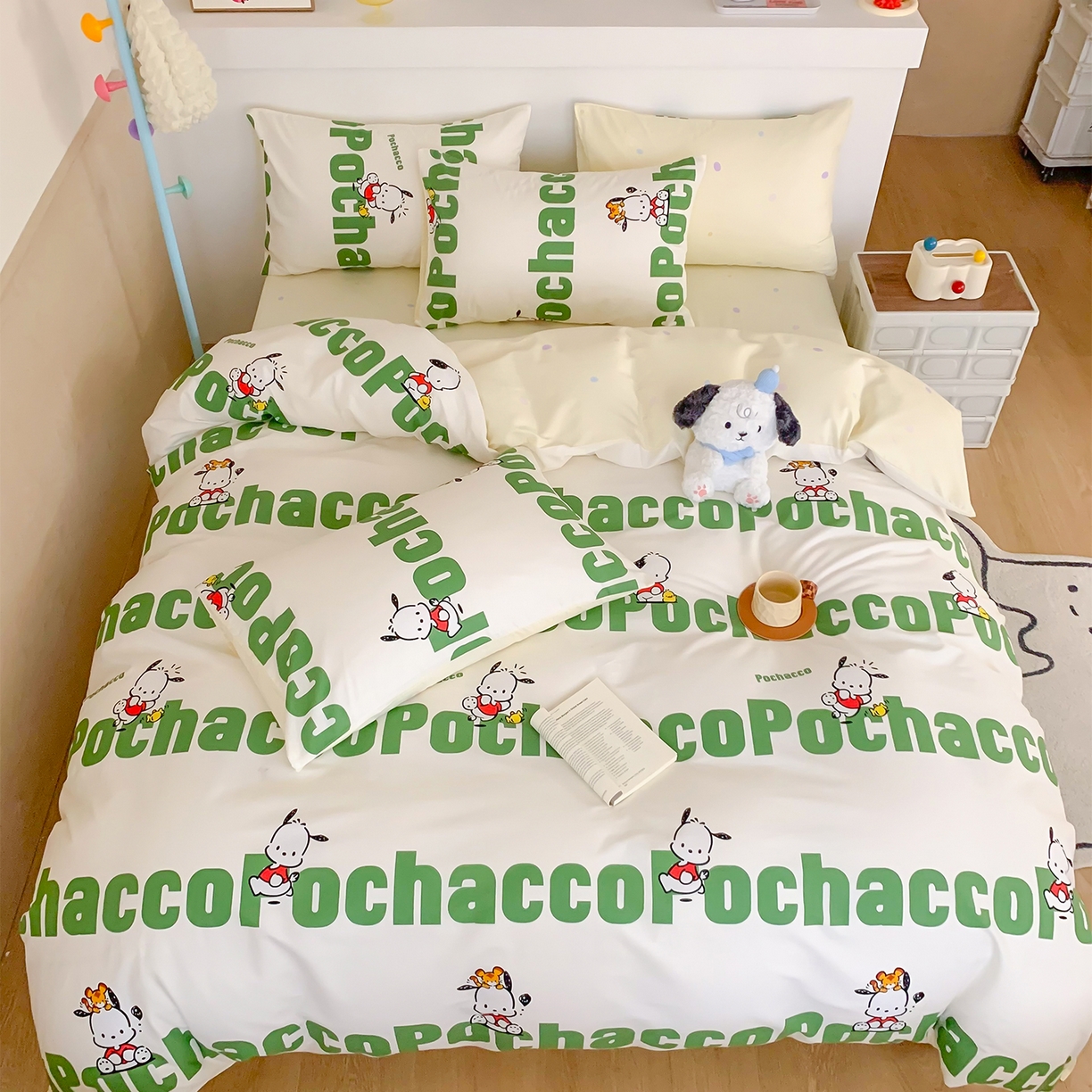 玉元坊 2026新款正版授权三丽鸥系列全棉纯棉床单四件套学生三件套-大耳狗帕恰狗布丁狗系列 字母帕恰狗【简约款】