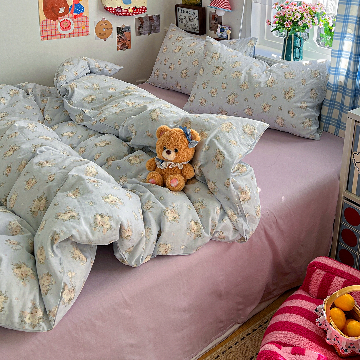 91家纺网 家纺一手货源 找家纺 焱博家纺 2026新款A类全棉双层纱系列四件套 夏日牡丹