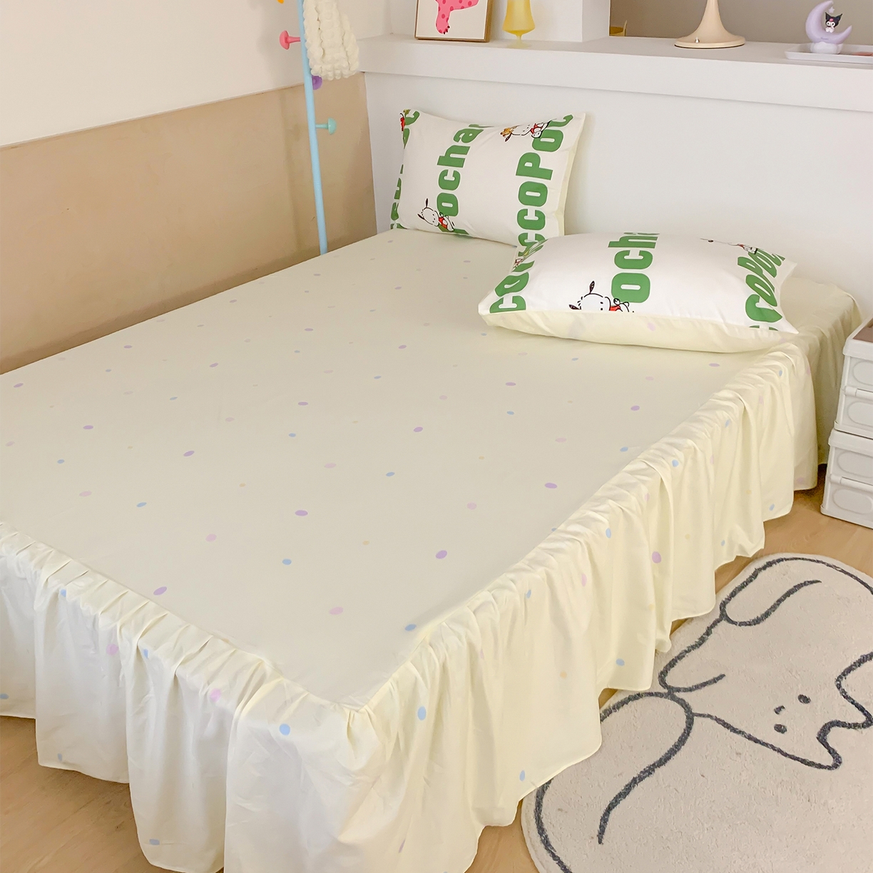 91家纺网 家纺一手货源 找家纺 玉元坊 2026新款正版授权三丽鸥系列全棉纯棉床单四件套学生三件套-大耳狗帕恰狗布丁狗系列 字母帕恰狗【简约款】