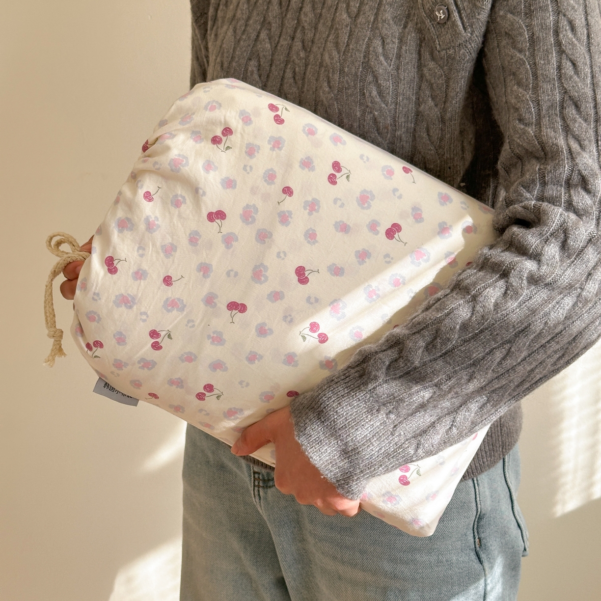 德比尔斯  2026新款古法水洗仿棉云感棉小布袋四件套 蜜恋樱桃