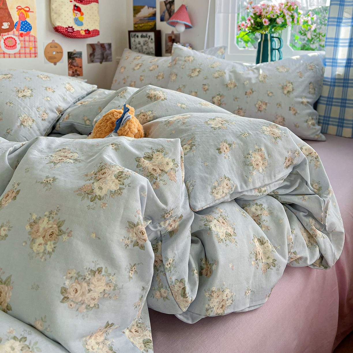 91家纺网 家纺一手货源 找家纺 焱博家纺 2026新款A类全棉双层纱系列四件套 夏日牡丹