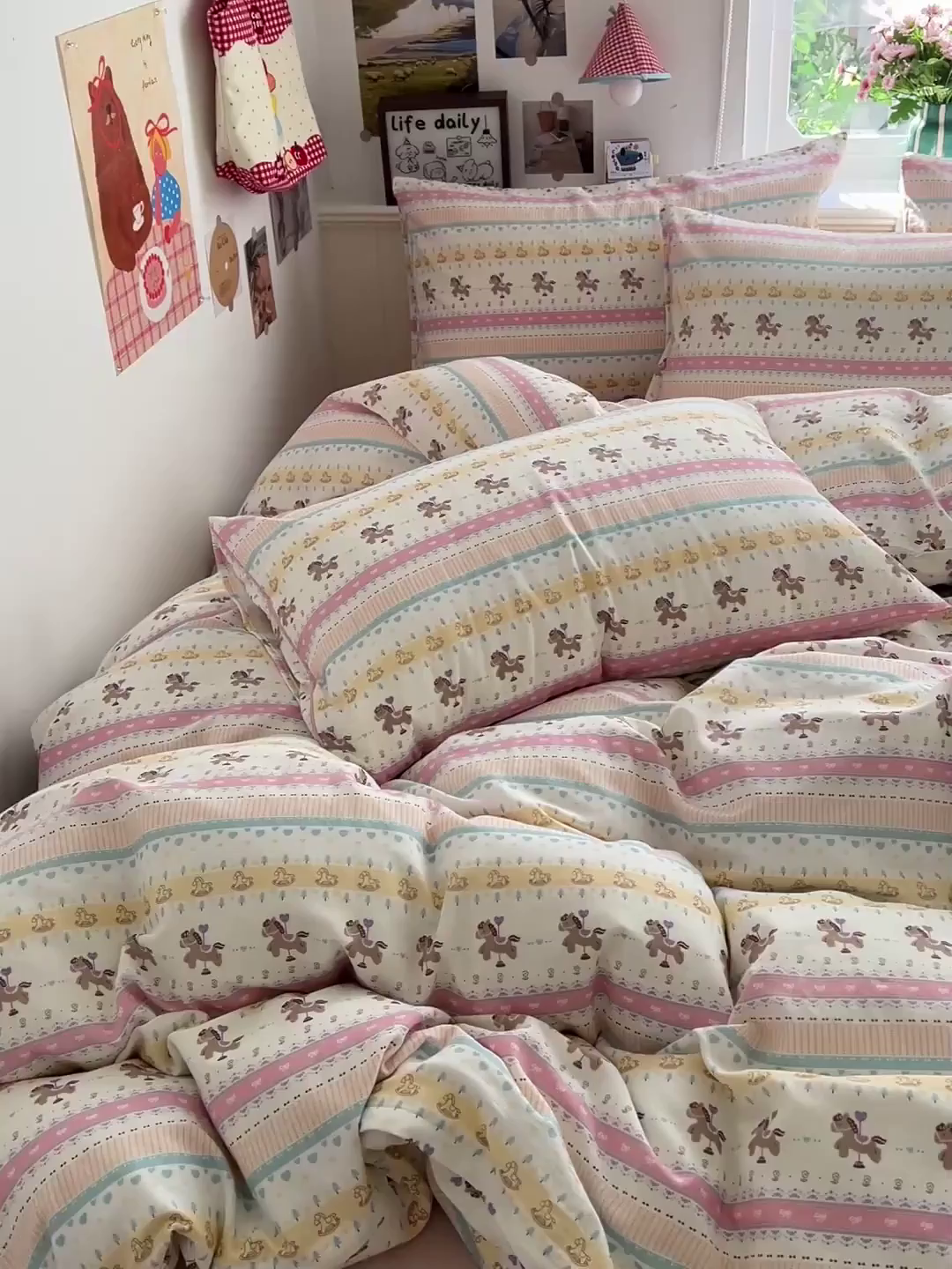 91家纺网 家纺一手货源 找家纺 焱博家纺 2026新款A类全棉双层纱系列四件套 星轨小木马