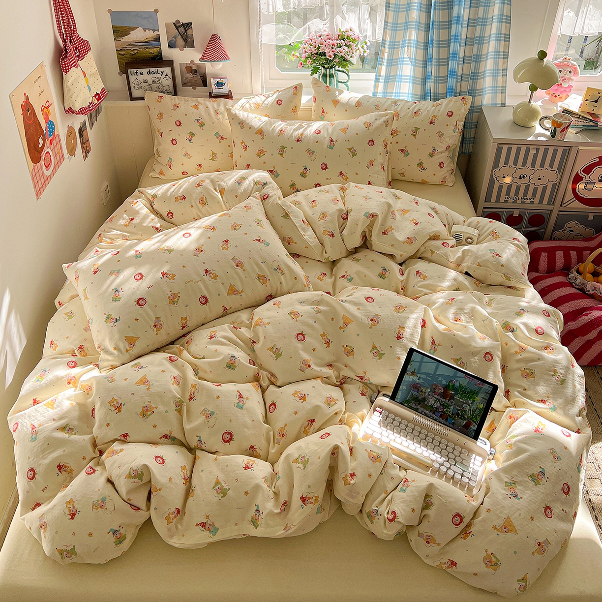 91家纺网 家纺一手货源 找家纺 焱博家纺 2026新款A类全棉双层纱系列四件套 星仔软糖