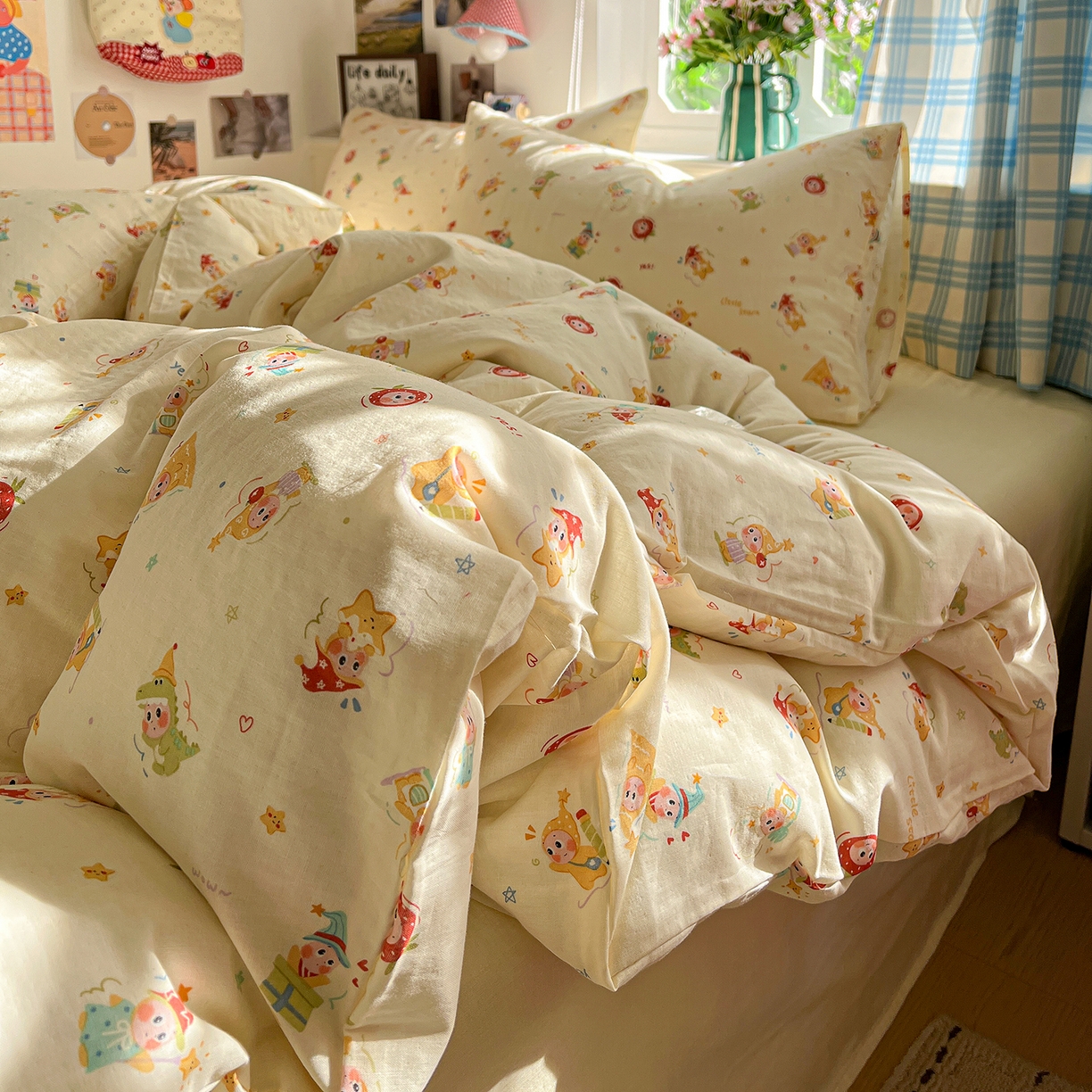 91家纺网 家纺一手货源 找家纺 焱博家纺 2026新款A类全棉双层纱系列四件套 星仔软糖