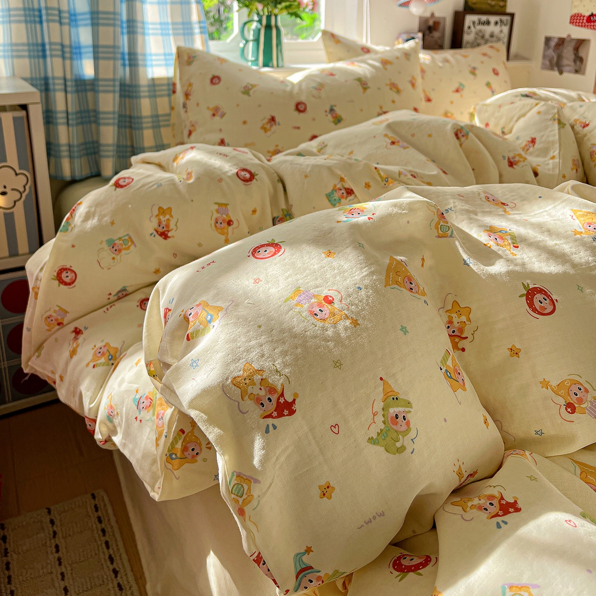 91家纺网 家纺一手货源 找家纺 焱博家纺 2026新款A类全棉双层纱系列四件套 星仔软糖