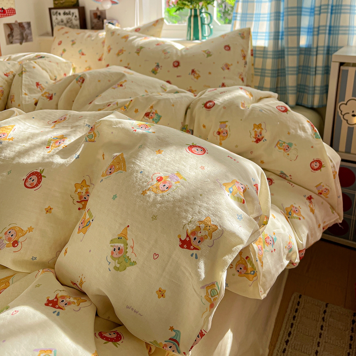 91家纺网 家纺一手货源 找家纺 焱博家纺 2026新款A类全棉双层纱系列四件套 星仔软糖