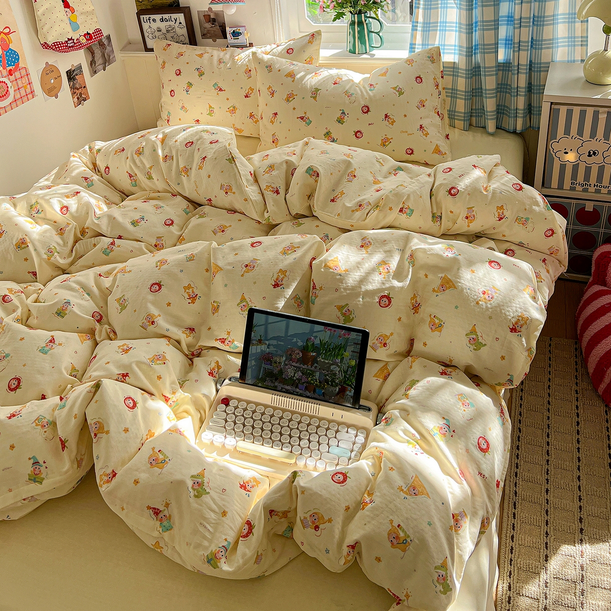 91家纺网 家纺一手货源 找家纺 焱博家纺 2026新款A类全棉双层纱系列四件套 星仔软糖