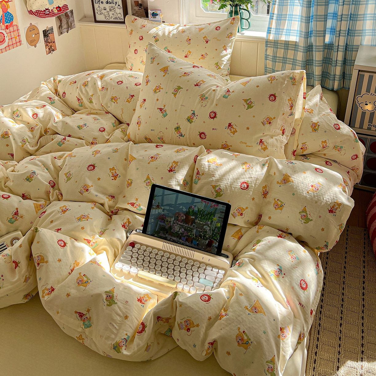 91家纺网 家纺一手货源 找家纺 焱博家纺 2026新款A类全棉双层纱系列四件套 星仔软糖