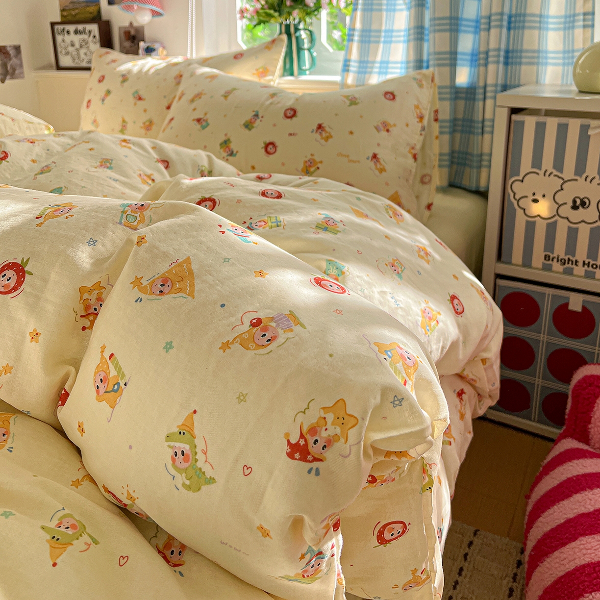 91家纺网 家纺一手货源 找家纺 焱博家纺 2026新款A类全棉双层纱系列四件套 星仔软糖