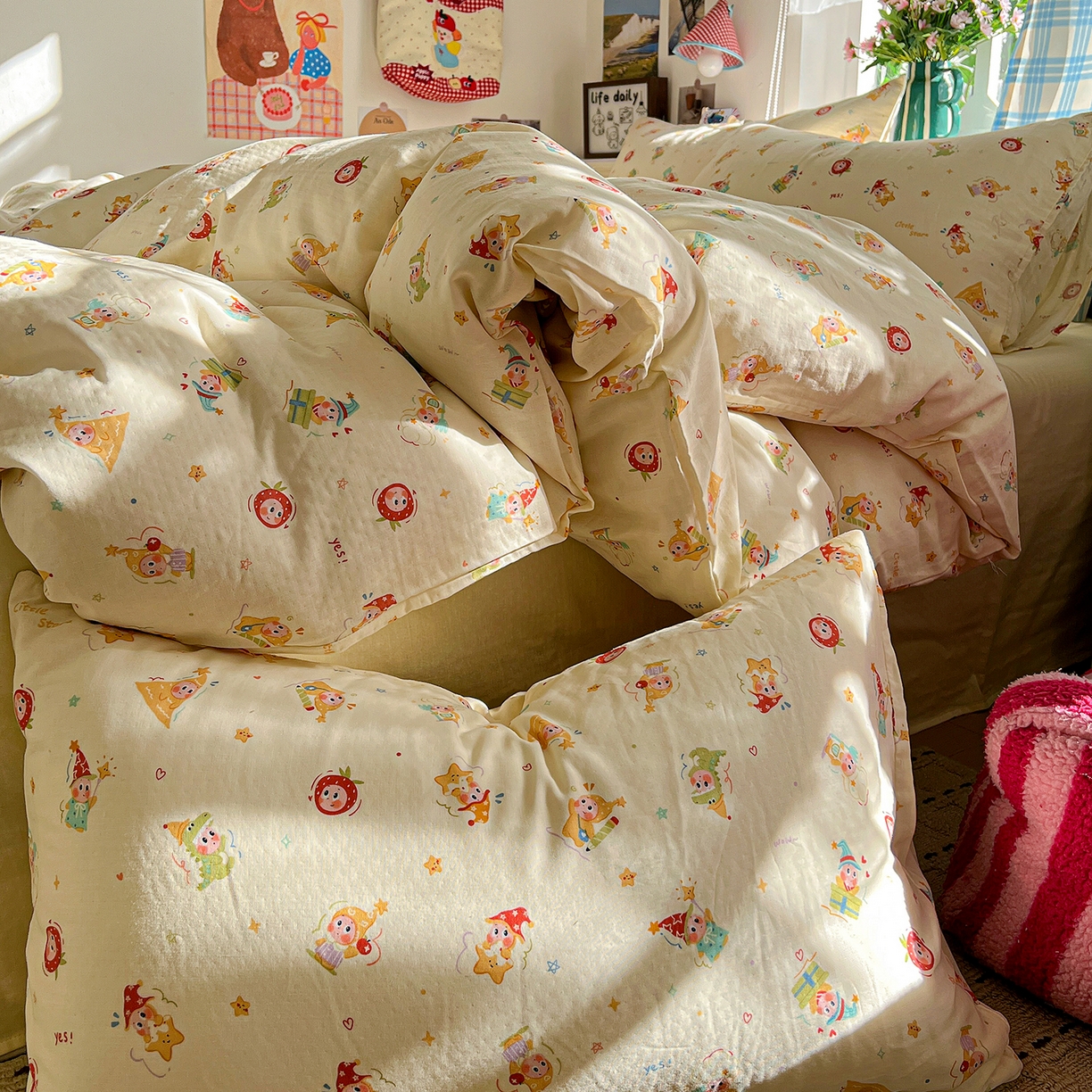 91家纺网 家纺一手货源 找家纺 焱博家纺 2026新款A类全棉双层纱系列四件套 星仔软糖