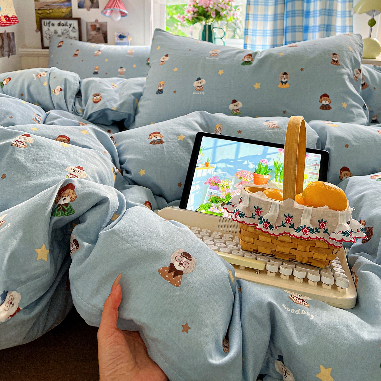 91家纺网 家纺一手货源 找家纺 焱博家纺 2026新款A类全棉双层纱系列四件套 眼镜家族