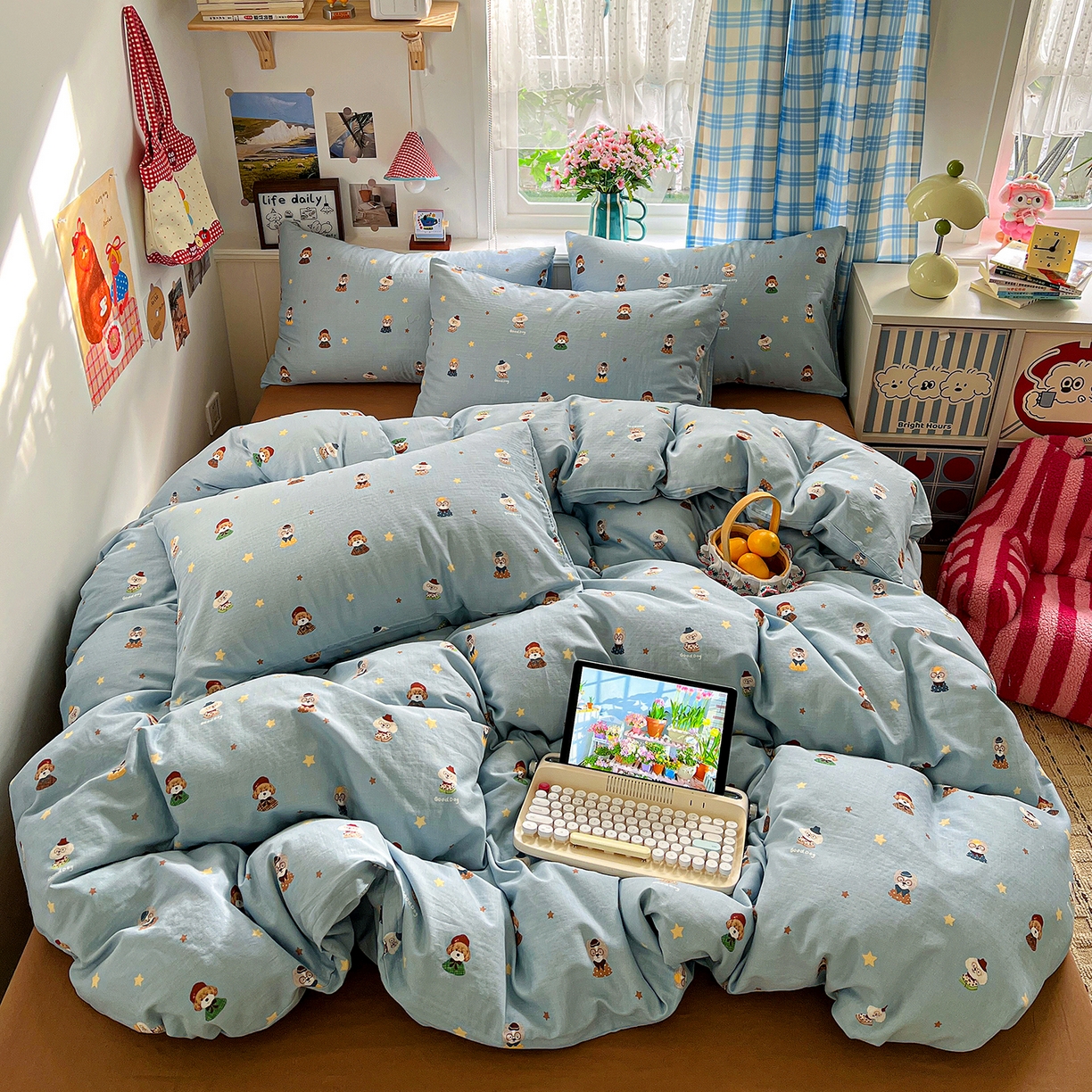 91家纺网 家纺一手货源 找家纺 焱博家纺 2026新款A类全棉双层纱系列四件套 眼镜家族