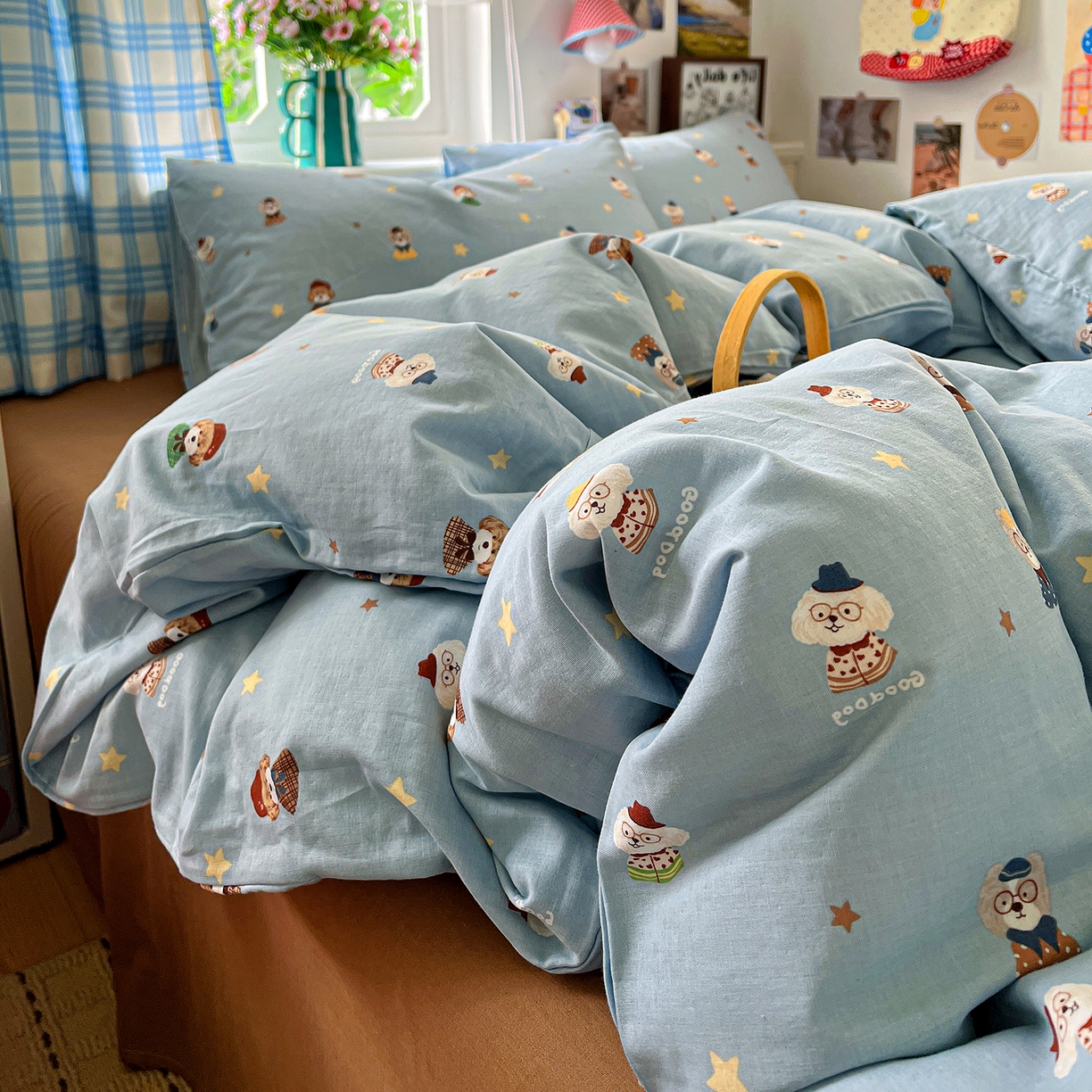 91家纺网 家纺一手货源 找家纺 焱博家纺 2026新款A类全棉双层纱系列四件套 眼镜家族