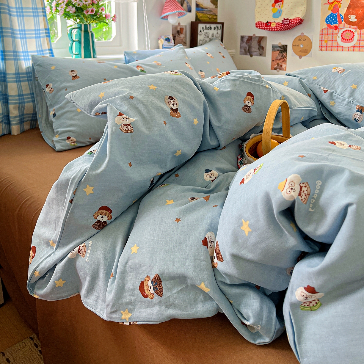 91家纺网 家纺一手货源 找家纺 焱博家纺 2026新款A类全棉双层纱系列四件套 眼镜家族