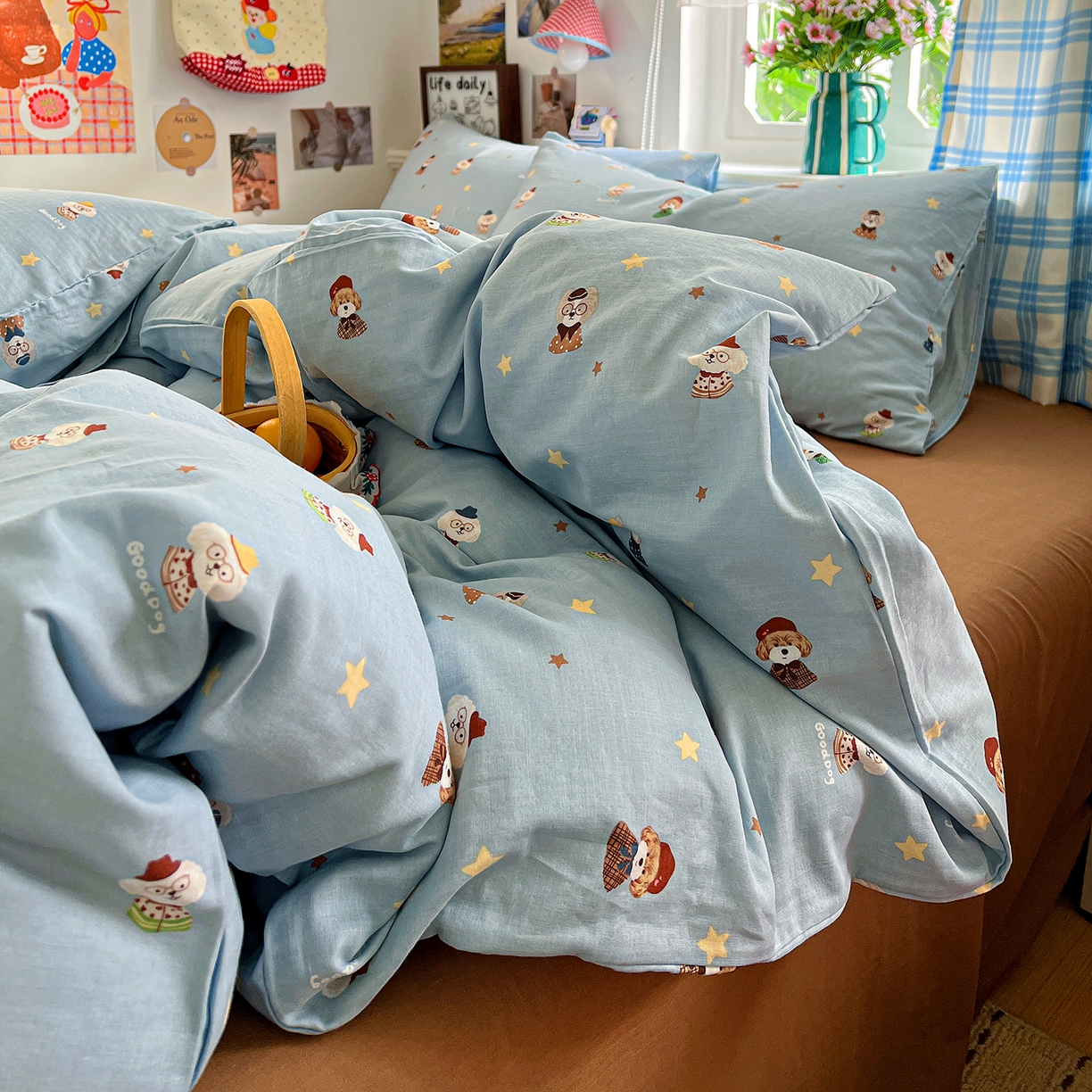 91家纺网 家纺一手货源 找家纺 焱博家纺 2026新款A类全棉双层纱系列四件套 眼镜家族