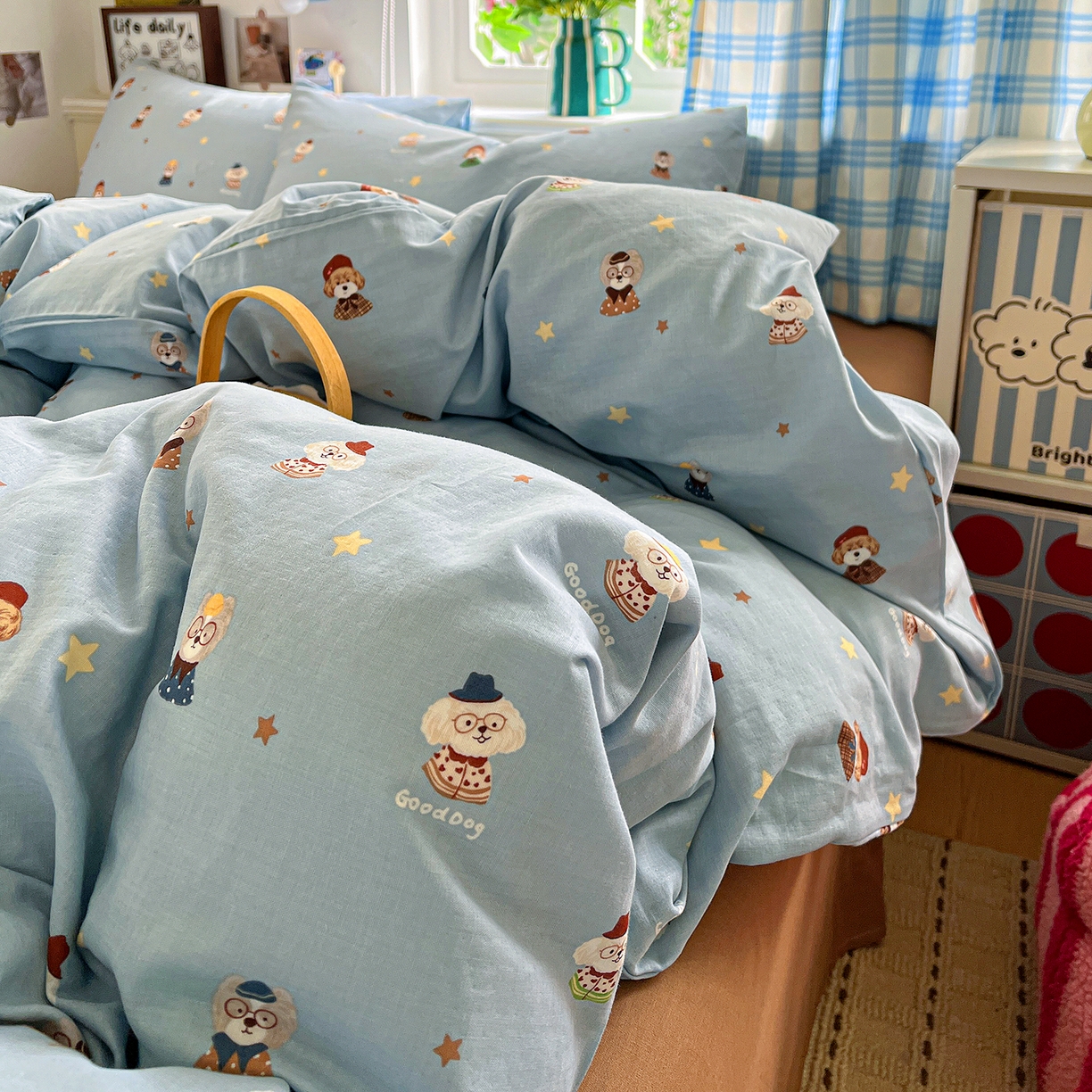 91家纺网 家纺一手货源 找家纺 焱博家纺 2026新款A类全棉双层纱系列四件套 眼镜家族