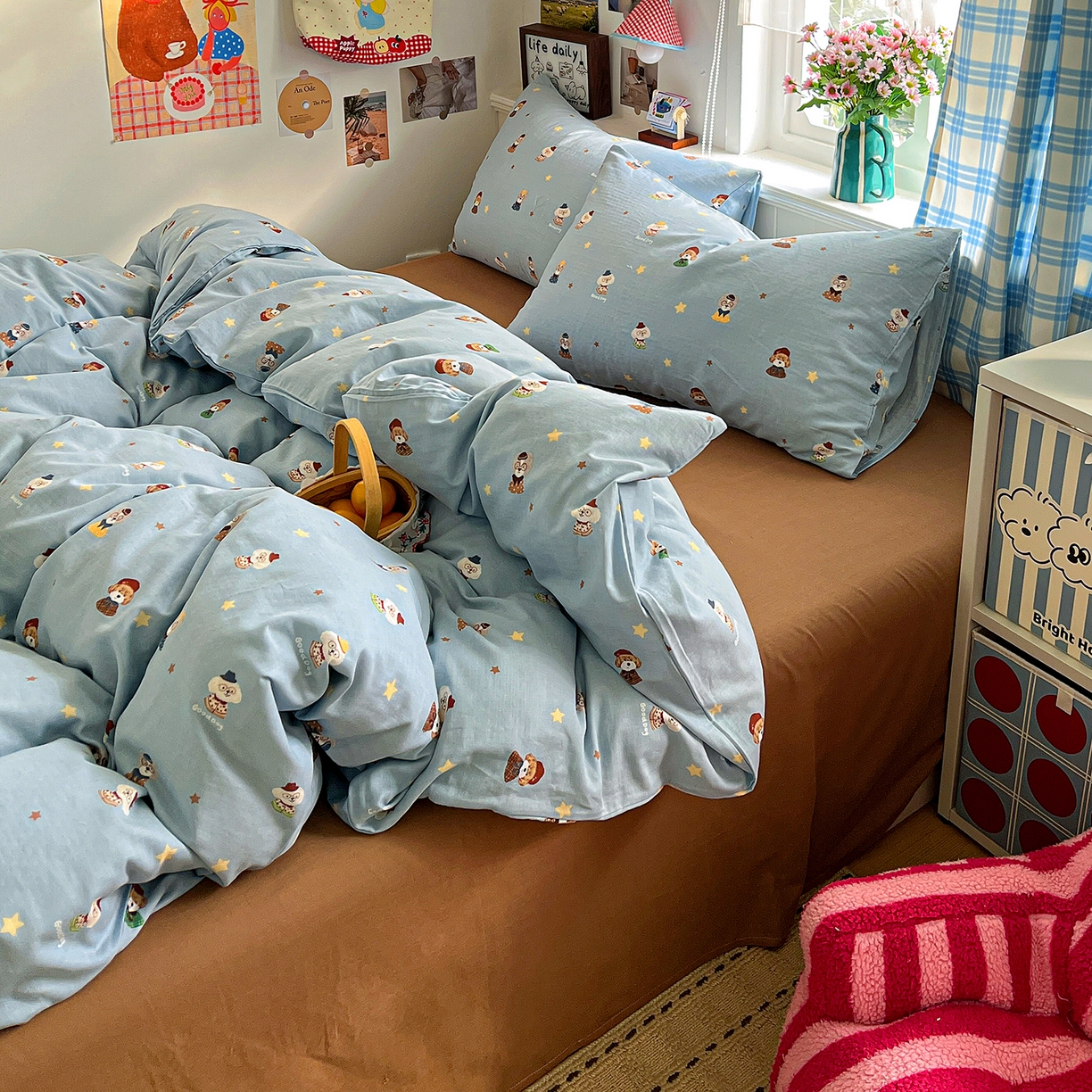 91家纺网 家纺一手货源 找家纺 焱博家纺 2026新款A类全棉双层纱系列四件套 眼镜家族