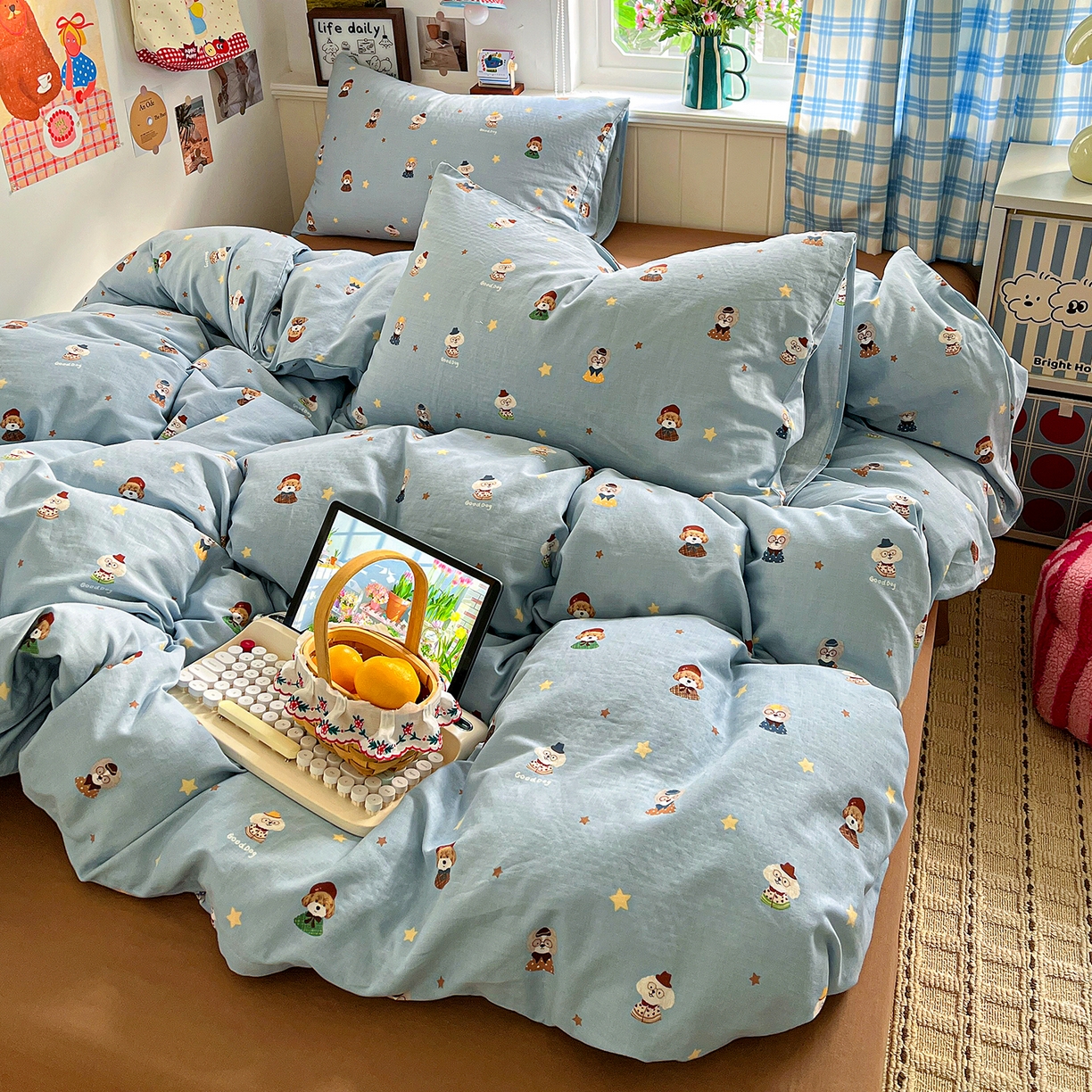 91家纺网 家纺一手货源 找家纺 焱博家纺 2026新款A类全棉双层纱系列四件套 眼镜家族