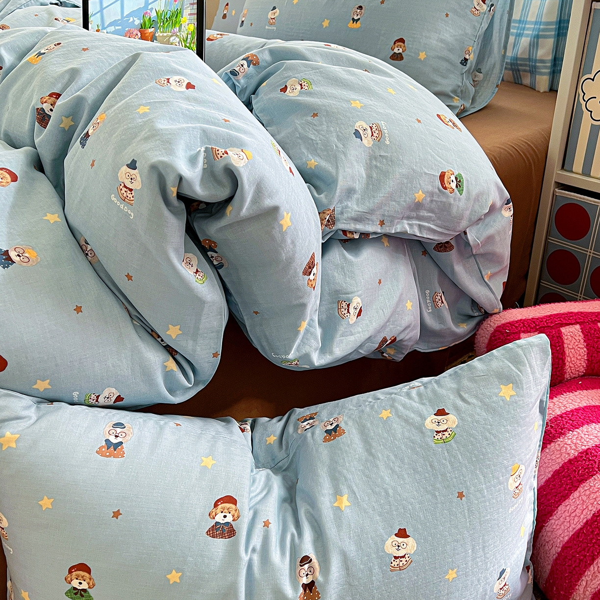 91家纺网 家纺一手货源 找家纺 焱博家纺 2026新款A类全棉双层纱系列四件套 眼镜家族