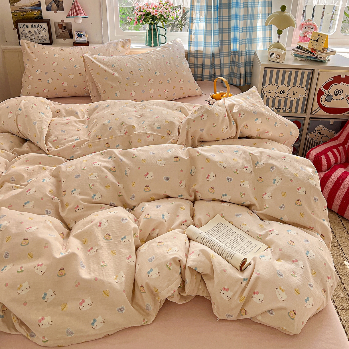 焱博家纺 2026新款A类全棉双层纱系列四件套 月铃喵喵