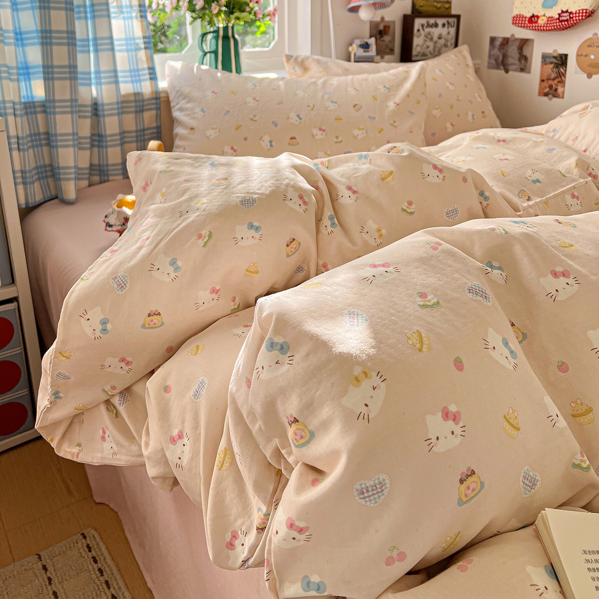 91家纺网 家纺一手货源 找家纺 焱博家纺 2026新款A类全棉双层纱系列四件套 月铃喵喵