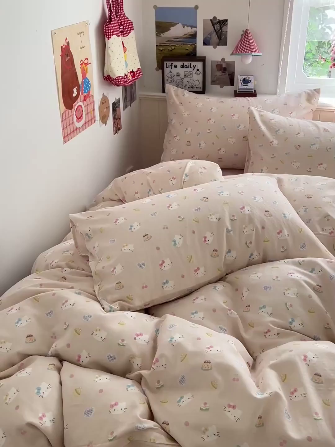 91家纺网 家纺一手货源 找家纺 焱博家纺 2026新款A类全棉双层纱系列四件套 月铃喵喵