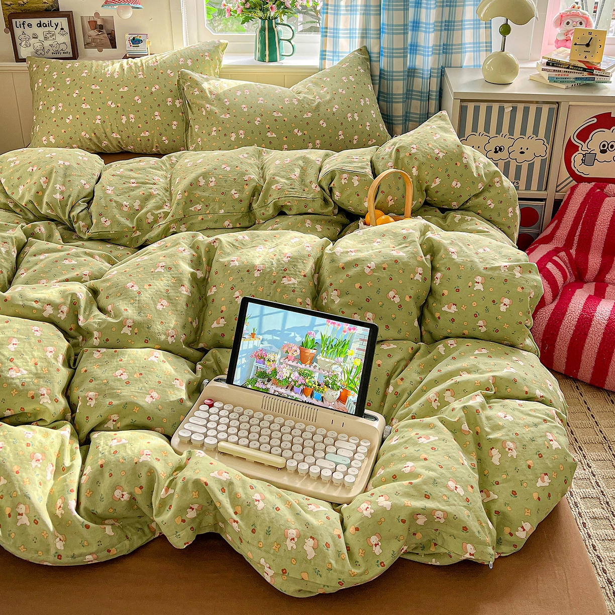 焱博家纺 2026新款A类全棉双层纱系列四件套 长鼻子花园