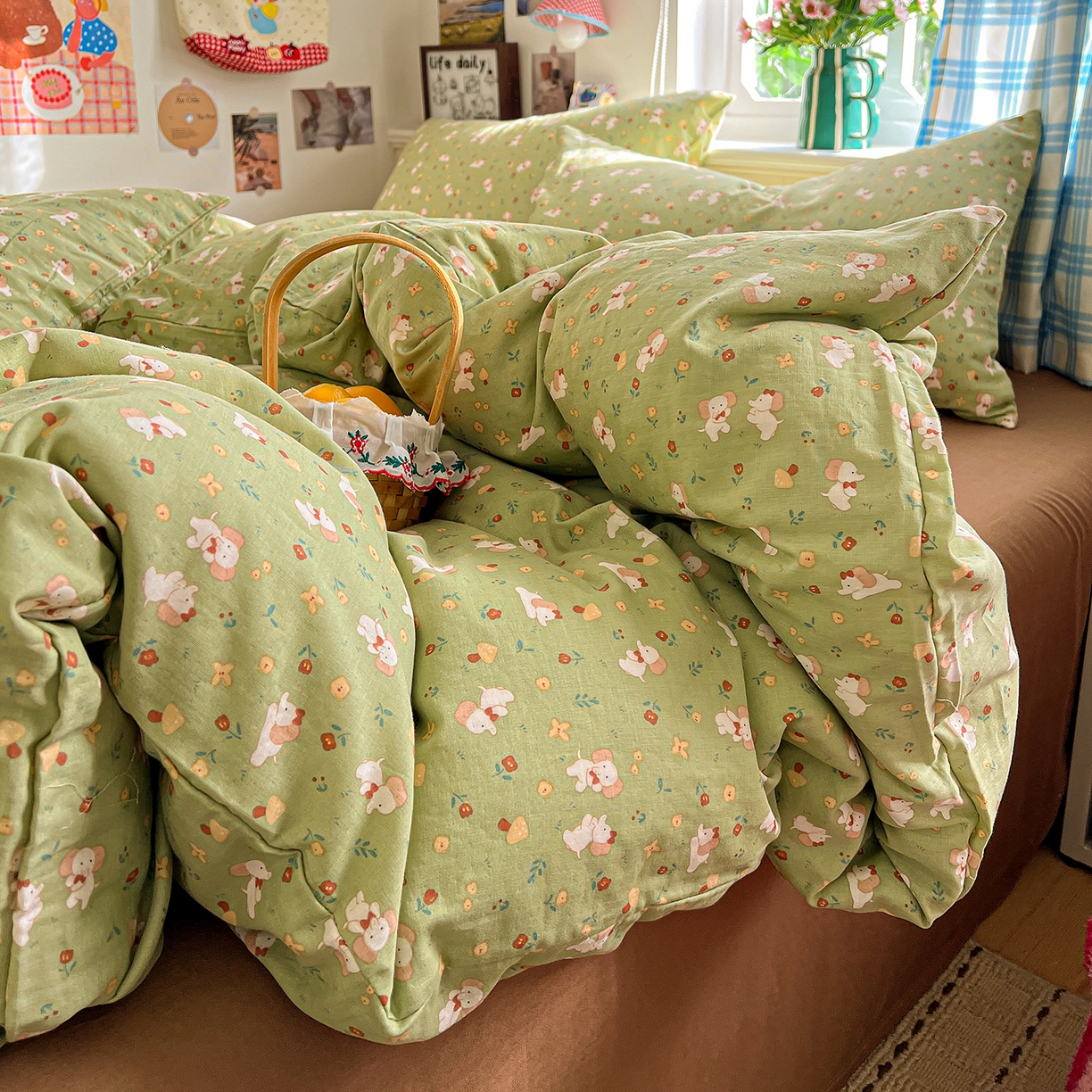 91家纺网 家纺一手货源 找家纺 焱博家纺 2026新款A类全棉双层纱系列四件套 长鼻子花园