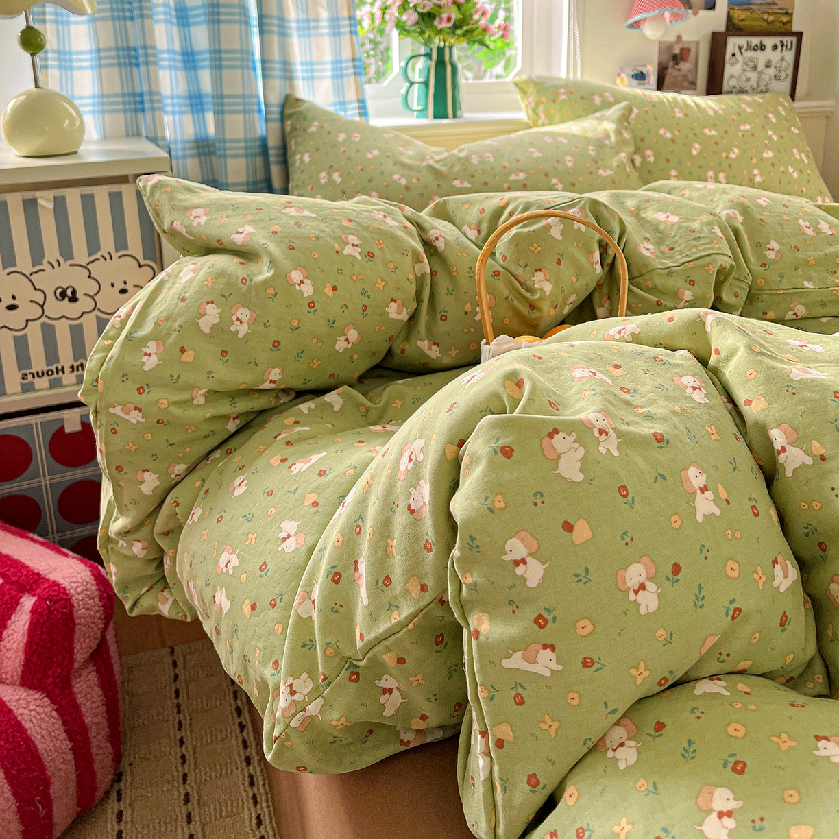 91家纺网 家纺一手货源 找家纺 焱博家纺 2026新款A类全棉双层纱系列四件套 长鼻子花园