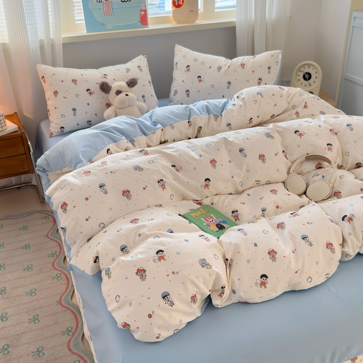 91家纺网 家纺一手货源 找家纺 德比尔斯  2026新款古法水洗仿棉云感棉小布袋四件套 童趣