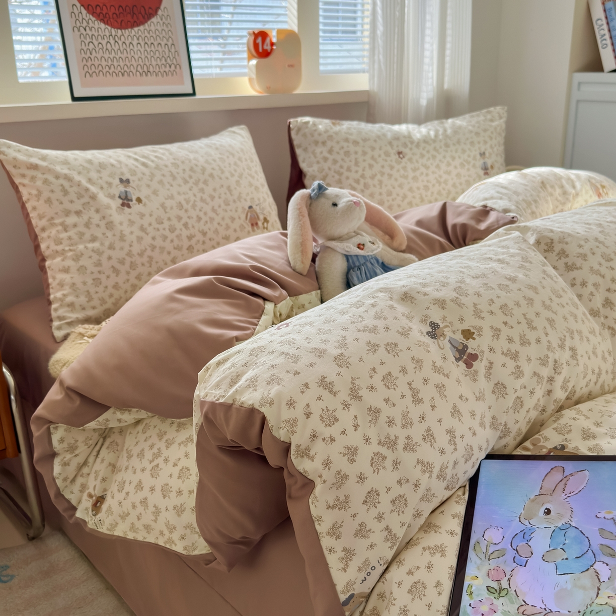 91家纺网 家纺一手货源 找家纺 德比尔斯  2026新款古法水洗仿棉云感棉小布袋四件套 小伙伴