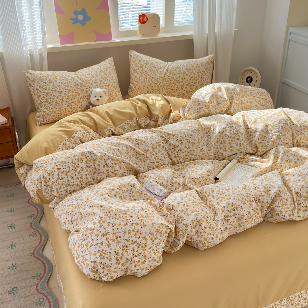 91家纺网 家纺一手货源 找家纺 德比尔斯  2026新款古法水洗仿棉云感棉小布袋四件套 阳光花园