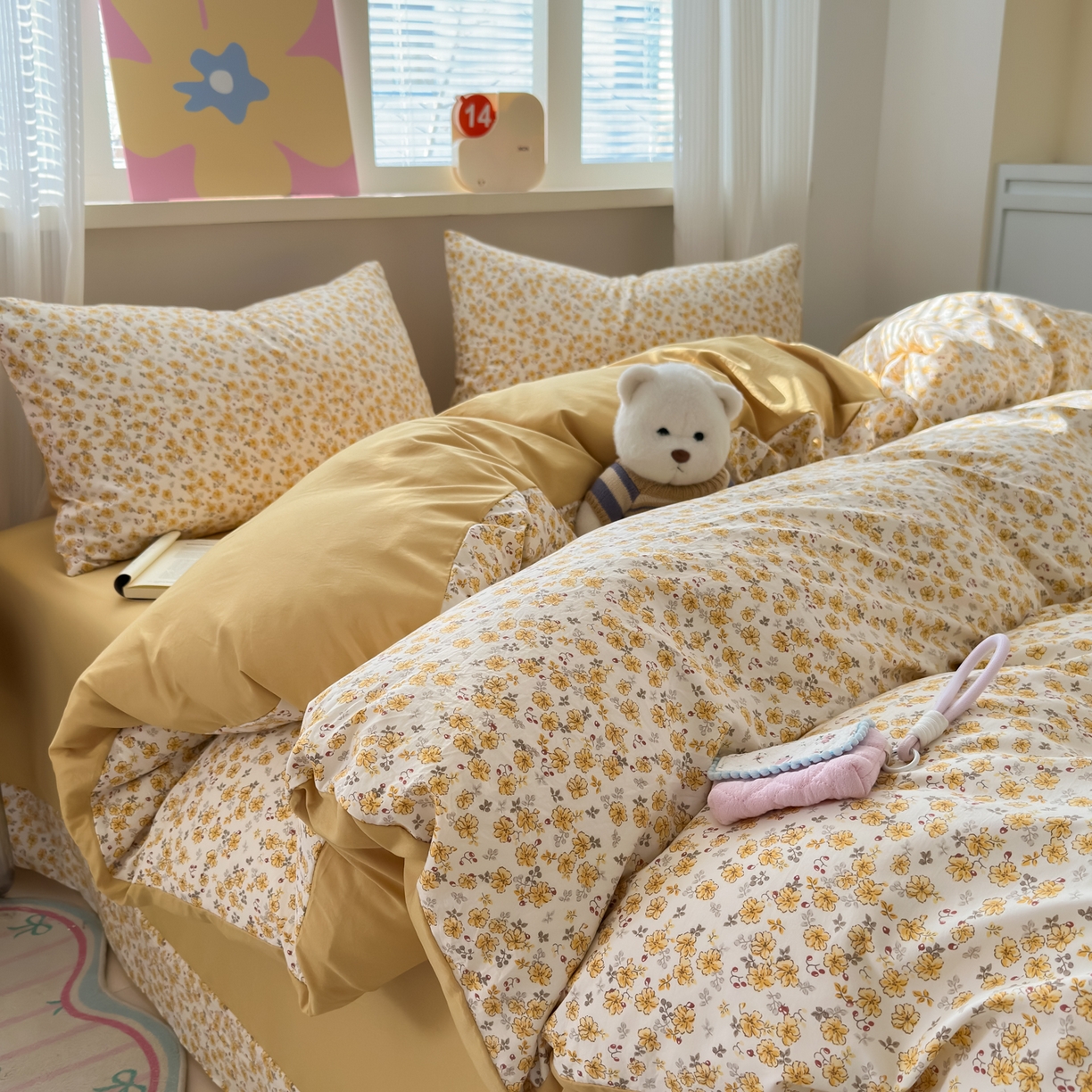 91家纺网 家纺一手货源 找家纺 德比尔斯  2026新款古法水洗仿棉云感棉小布袋四件套 阳光花园