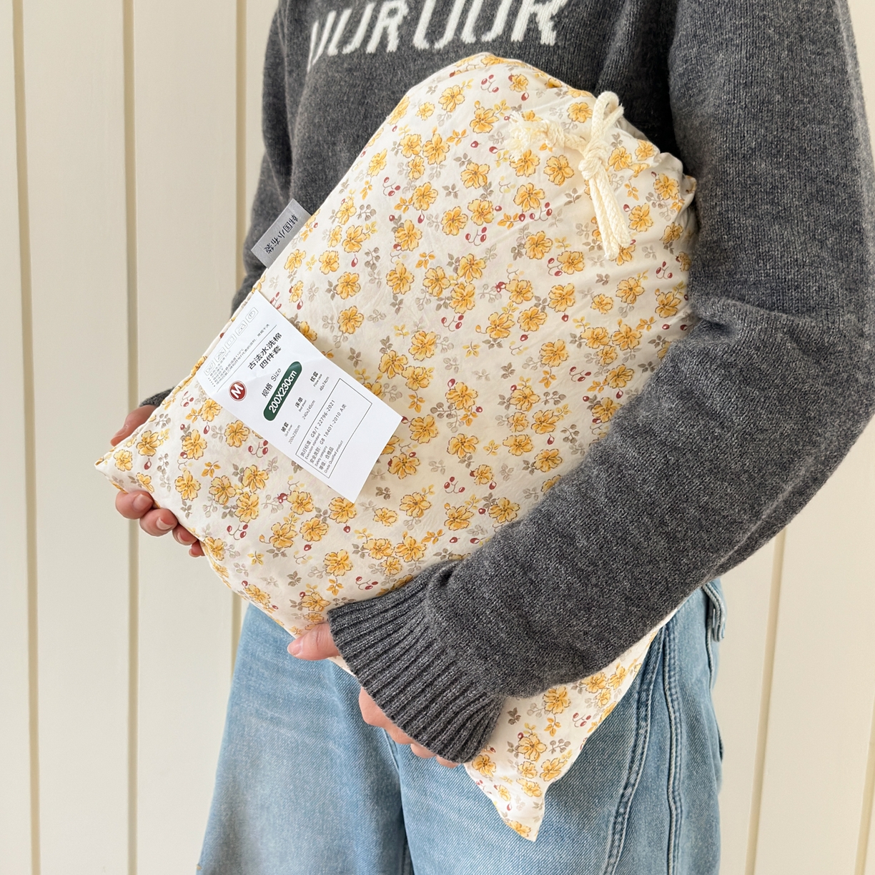 91家纺网 家纺一手货源 找家纺 德比尔斯  2026新款古法水洗仿棉云感棉小布袋四件套 阳光花园