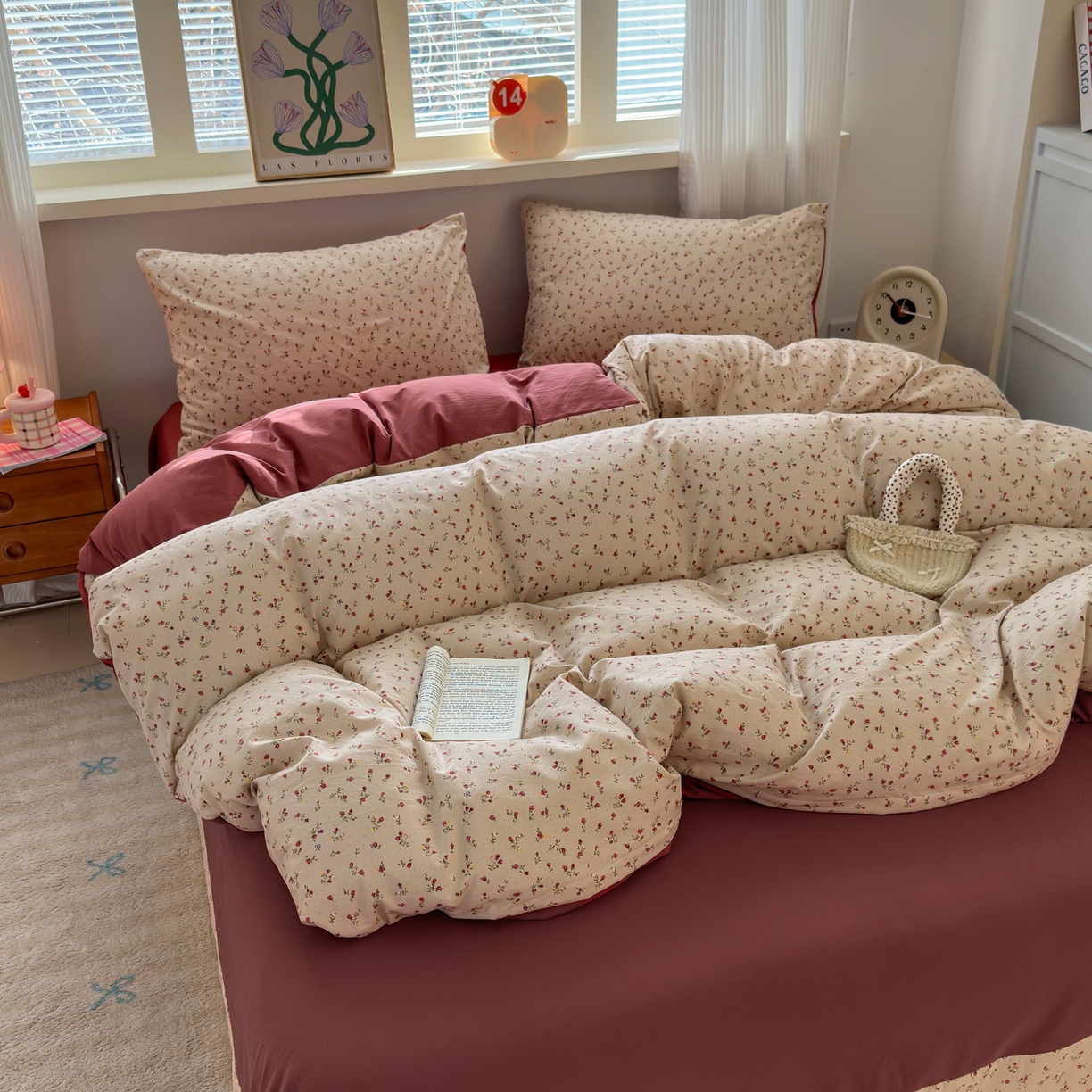 91家纺网 家纺一手货源 找家纺 德比尔斯  2026新款古法水洗仿棉云感棉小布袋四件套 樱川桃井