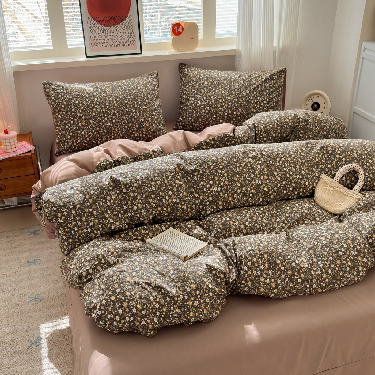 91家纺网 家纺一手货源 找家纺 德比尔斯  2026新款古法水洗仿棉云感棉小布袋四件套 知秋