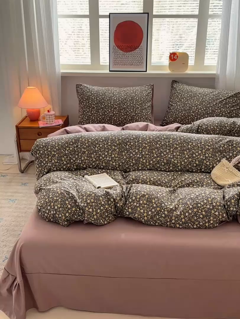 91家纺网 家纺一手货源 找家纺 德比尔斯  2026新款古法水洗仿棉云感棉小布袋四件套 知秋