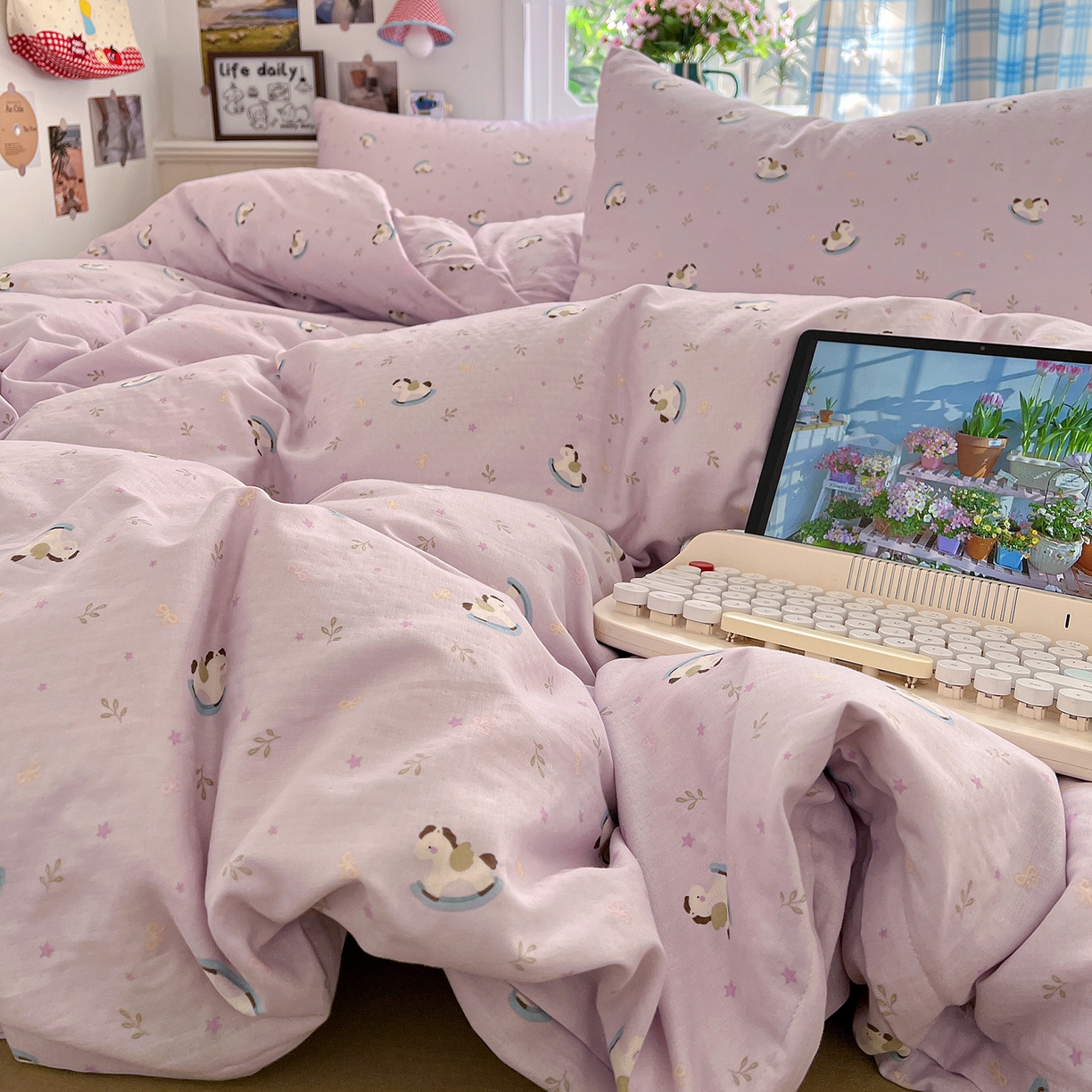 91家纺网 家纺一手货源 找家纺 焱博家纺 2026新款A类全棉双层纱系列单被套 宝妮乐园