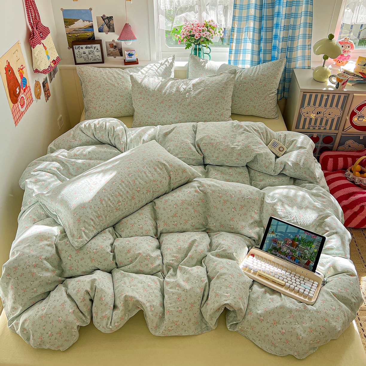 91家纺网 家纺一手货源 找家纺 焱博家纺 2026新款A类全棉双层纱系列单被套 春野苍兰