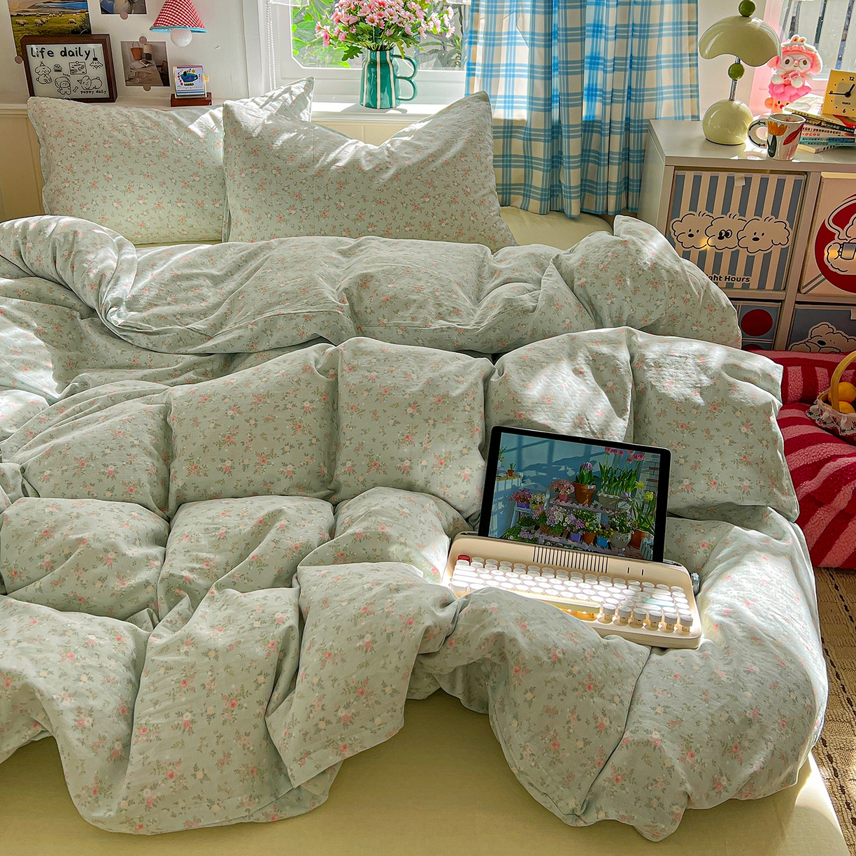 91家纺网 家纺一手货源 找家纺 焱博家纺 2026新款A类全棉双层纱系列单被套 春野苍兰