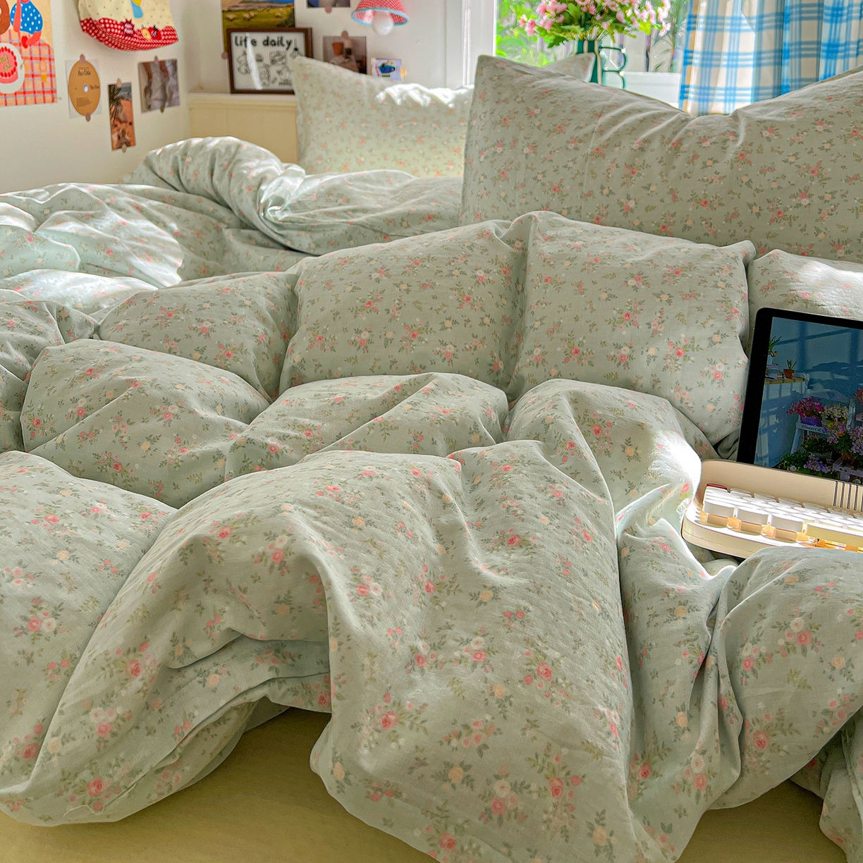 91家纺网 家纺一手货源 找家纺 焱博家纺 2026新款A类全棉双层纱系列单被套 春野苍兰