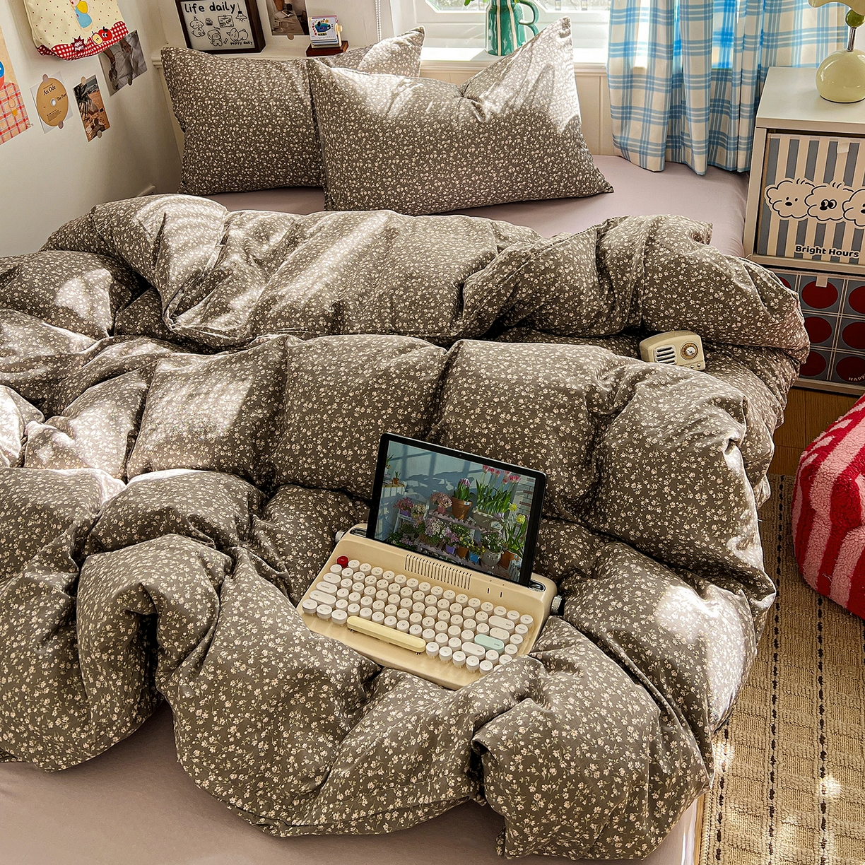 91家纺网 家纺一手货源 找家纺 焱博家纺 2026新款A类全棉双层纱系列单被套 点点蔓纱