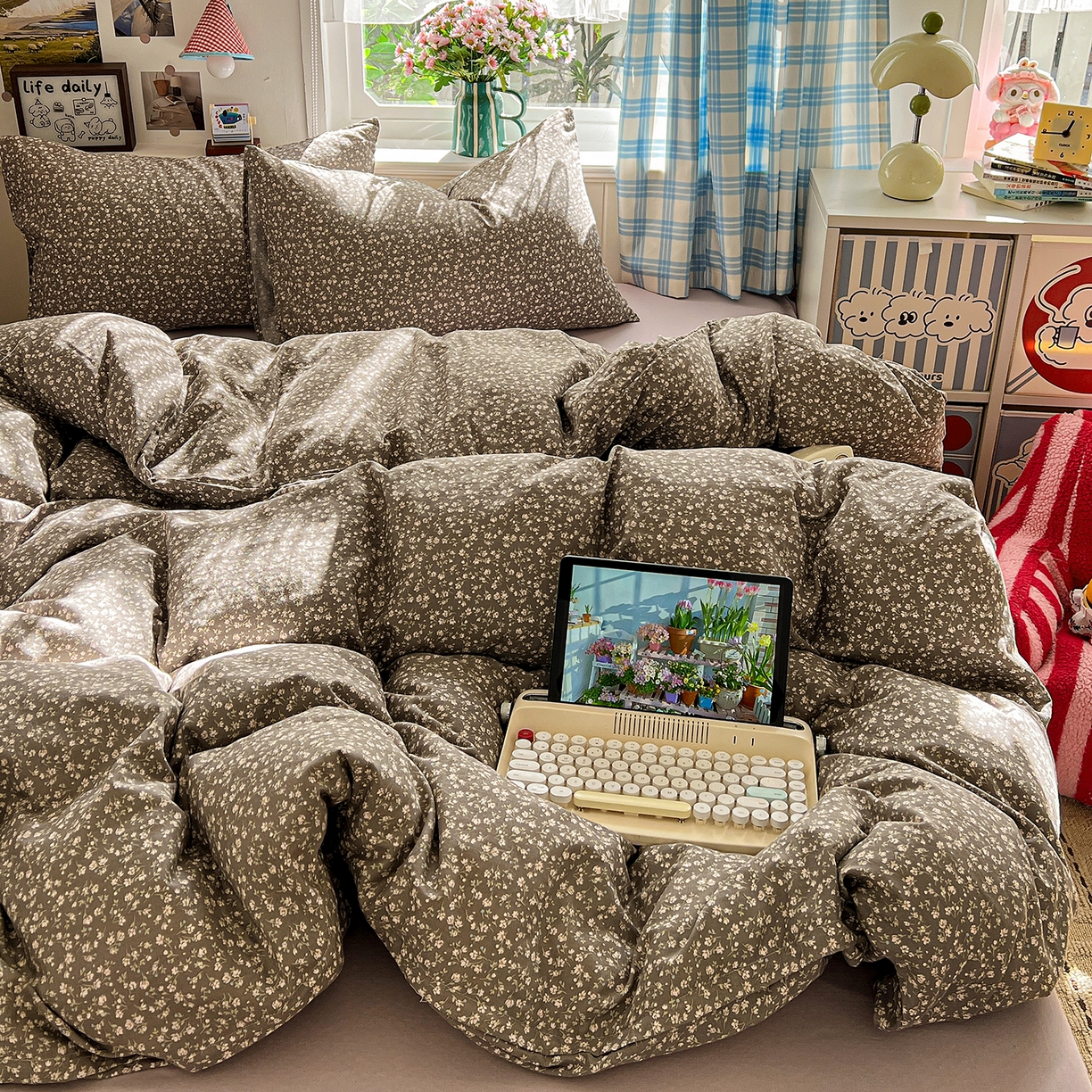 91家纺网 家纺一手货源 找家纺 焱博家纺 2026新款A类全棉双层纱系列单被套 点点蔓纱