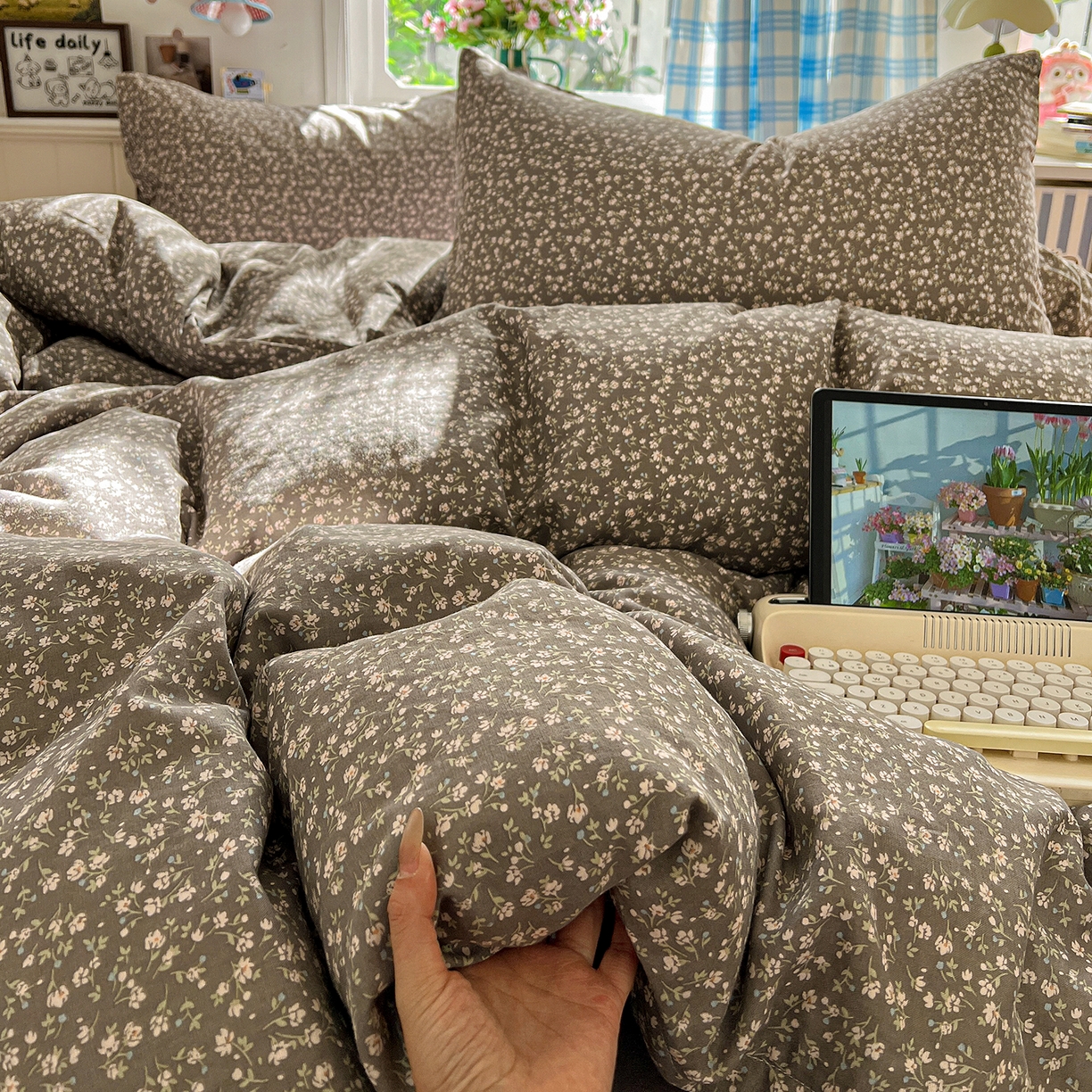 91家纺网 家纺一手货源 找家纺 焱博家纺 2026新款A类全棉双层纱系列单被套 点点蔓纱