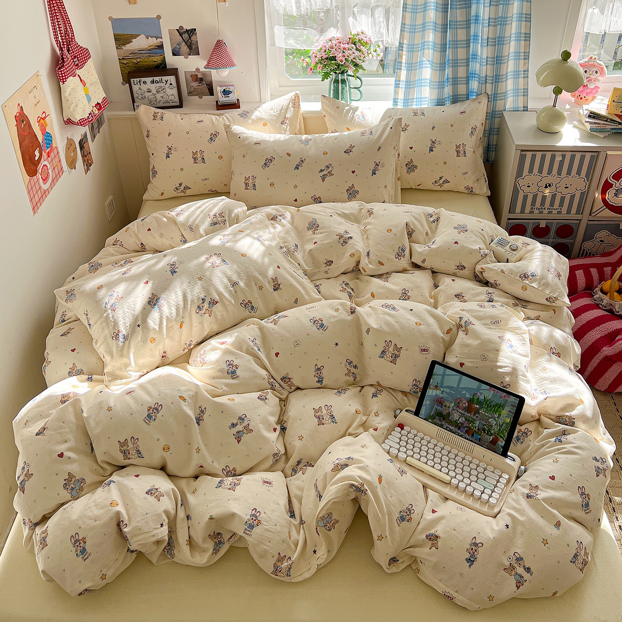 91家纺网 家纺一手货源 找家纺 焱博家纺 2026新款A类全棉双层纱系列单被套 疯狂小CP