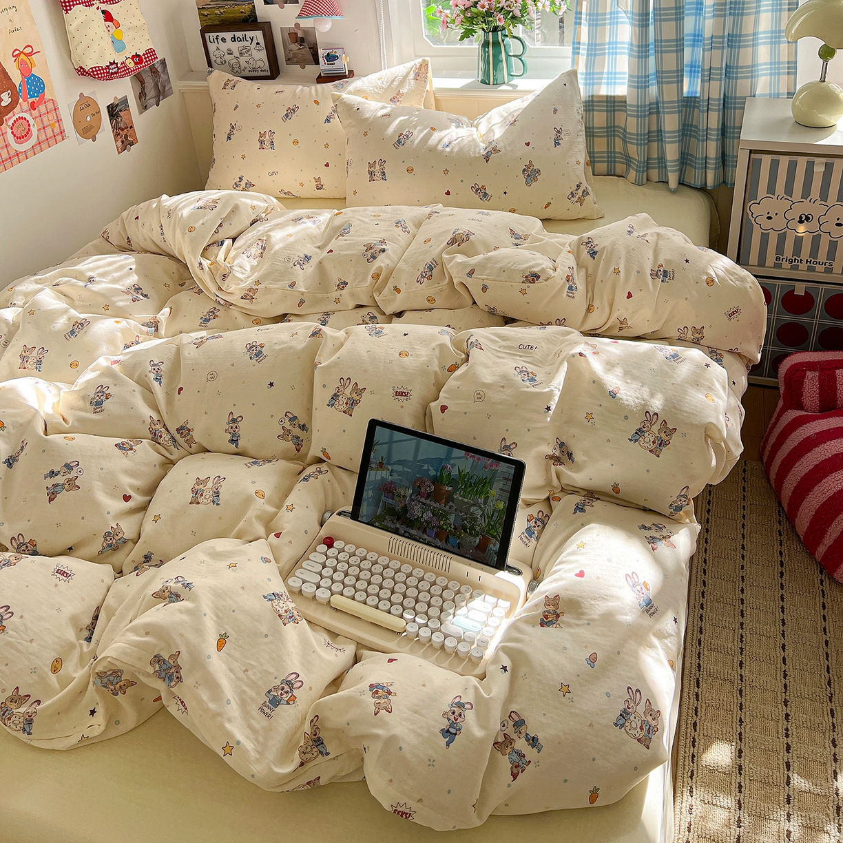 91家纺网 家纺一手货源 找家纺 焱博家纺 2026新款A类全棉双层纱系列单被套 疯狂小CP